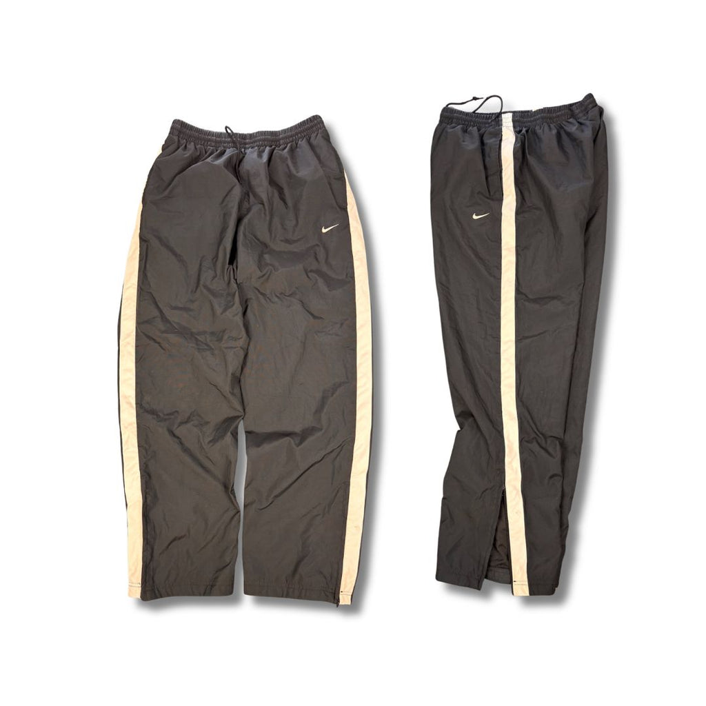 Vintage Classic Nike Track Pants Men's M Black white swoosh side panel joggers Wide Leg