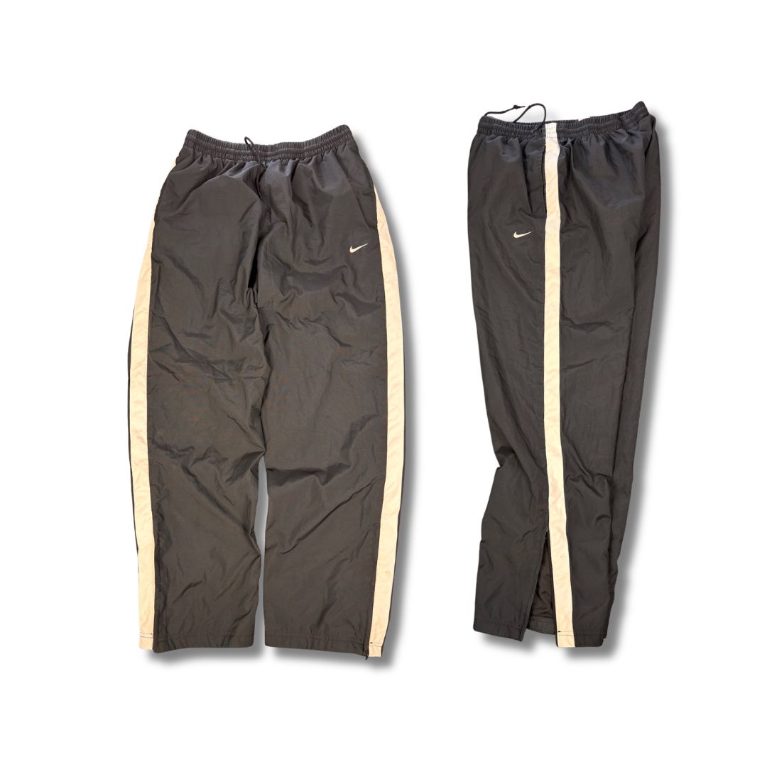 Vintage Classic Nike Track Pants Men's M Black white swoosh side panel joggers Wide Leg