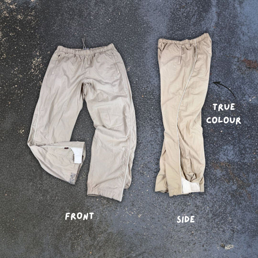 Vintage Y2K Nike Track Pants Size L Beige White Swoosh Piping Baggy Rare Colourway