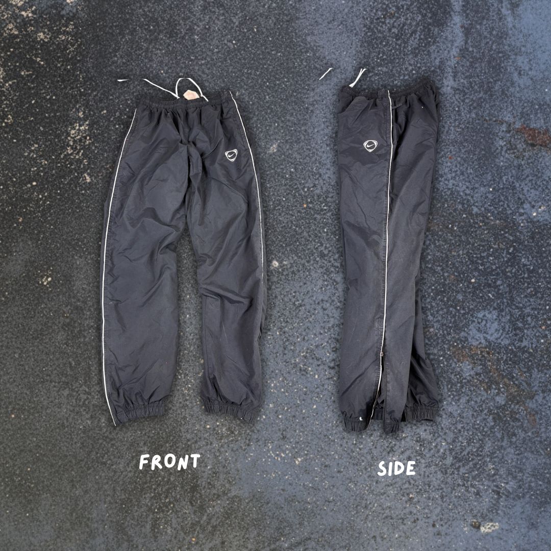 Vintage Y2K Nike Football Track Pants Size S Black White Piping Logo Back Ankle Zip Tapered