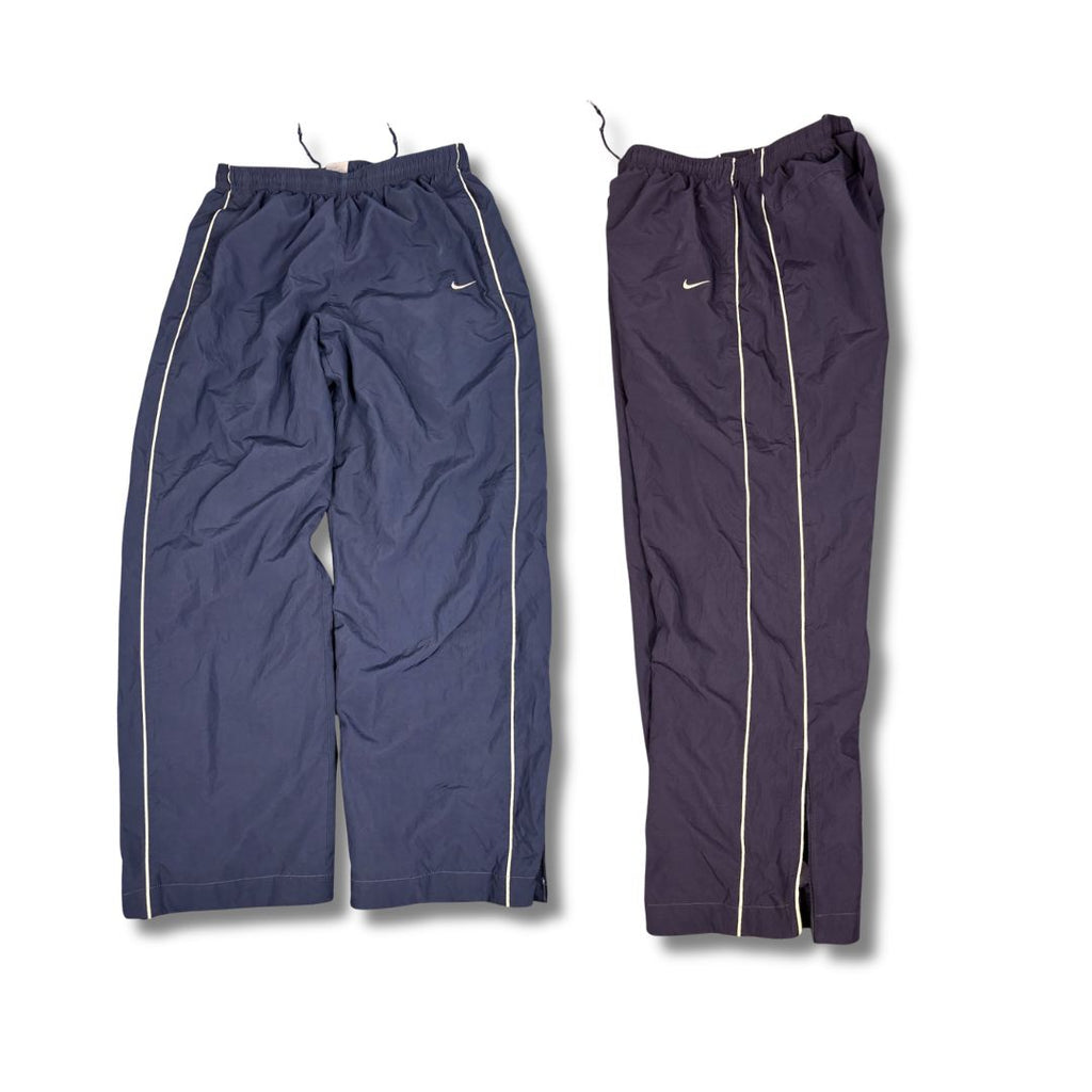 Vintage Y2K Nike Track Pants Men's L Navy white swoosh double piping baggy Wide Leg