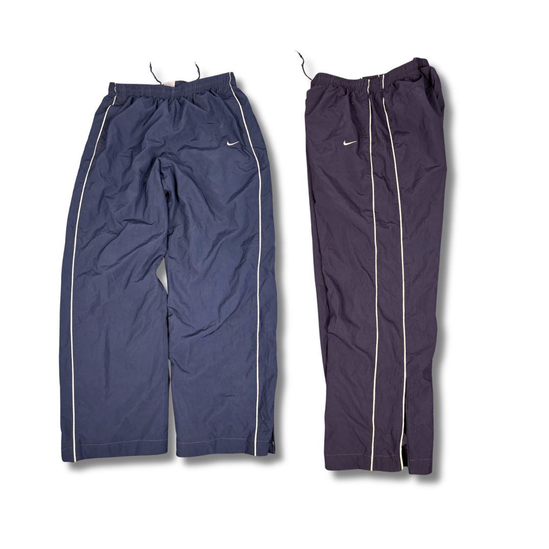 Vintage Y2K Nike Track Pants Men's L Navy white swoosh double piping baggy Wide Leg