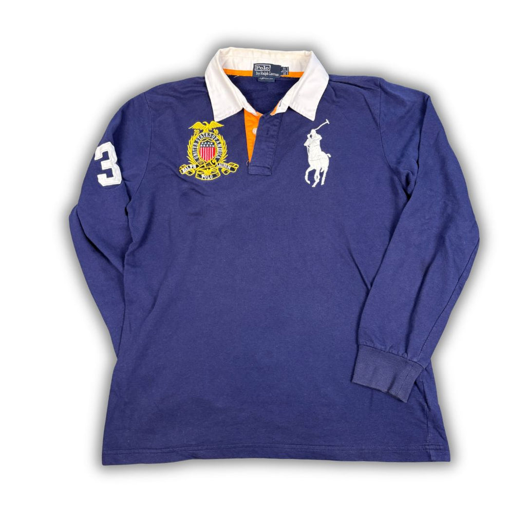 Vintage Y2K Ralph Lauren Rugby Polo Men's M Navy USA crest Big Pony Collared