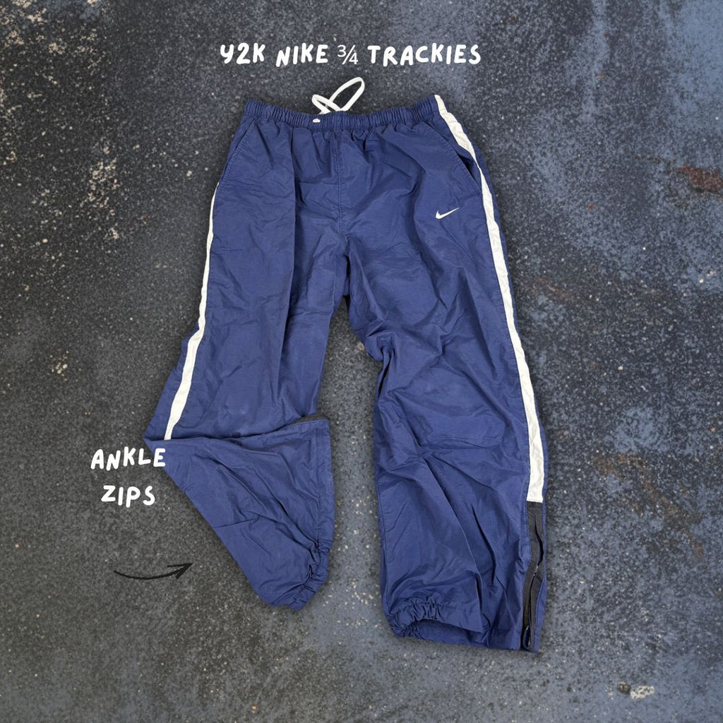 Vintage Y2K Nike Track Pants Womens M Navy White Detail 3/4 Length Wide Leg