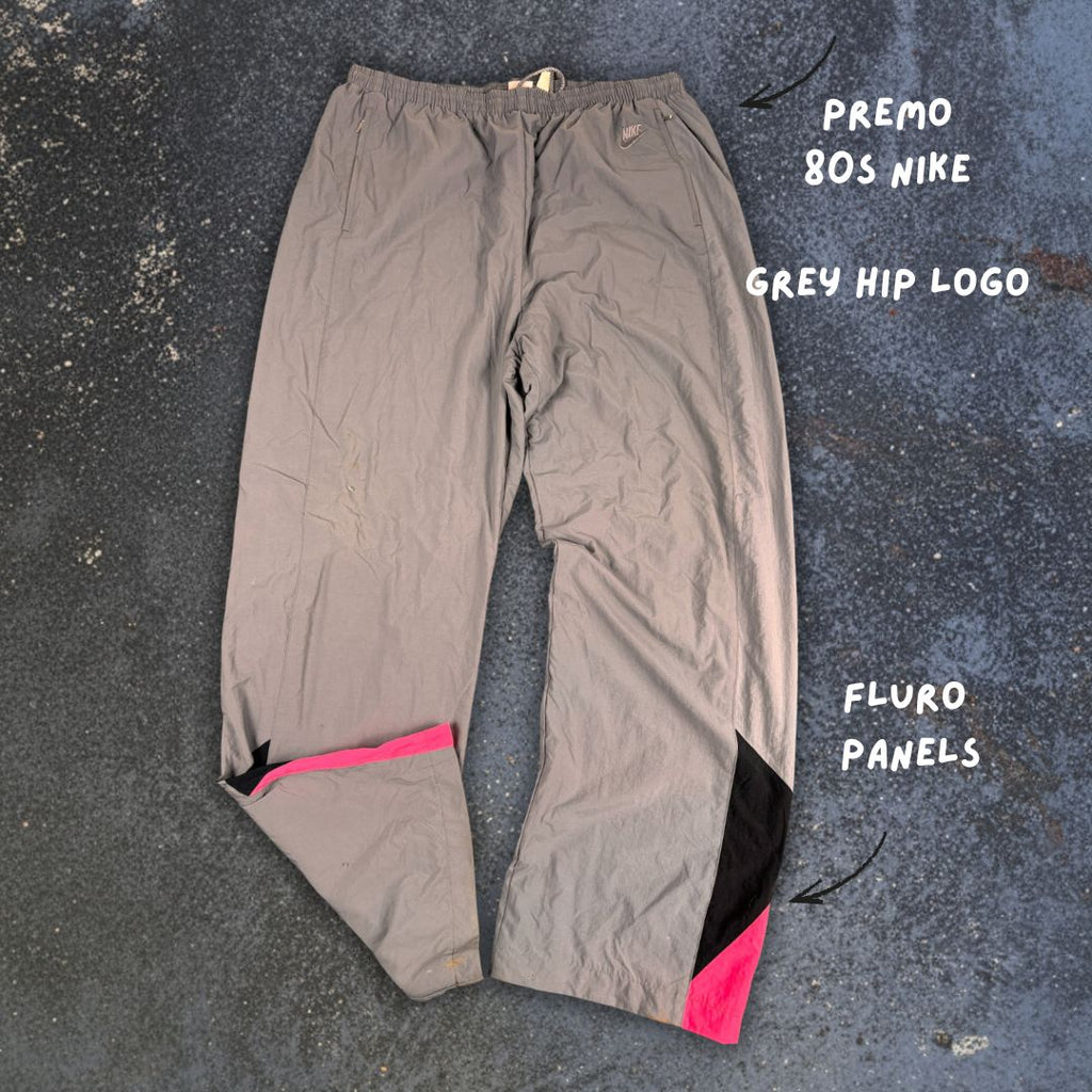 Vintage 90's Nike Track Pants Men's XL Double Grey Fluro Pink Black Panels Wide Leg