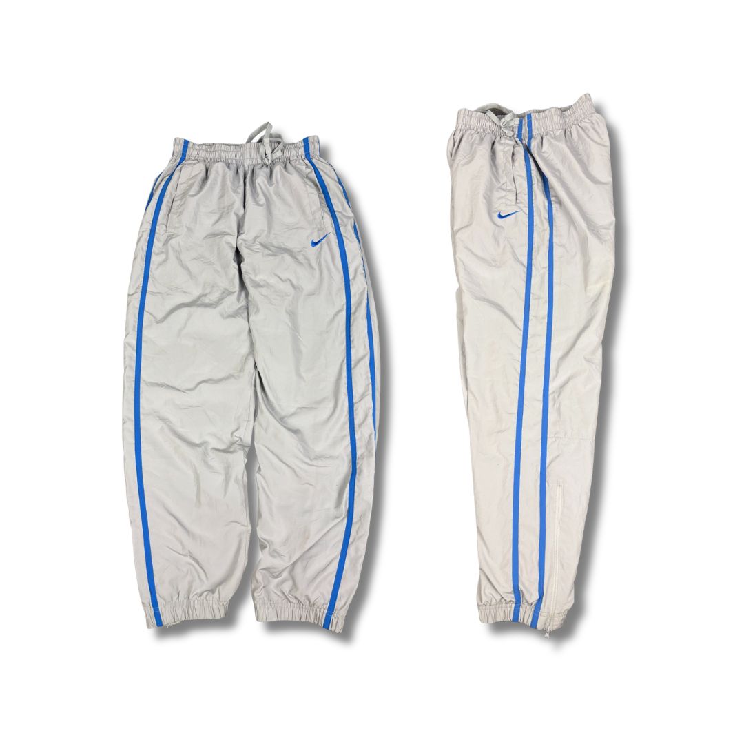 Vintage Y2K Nike Track Pants Men's M Grey blue swoosh piping joggers Tapered