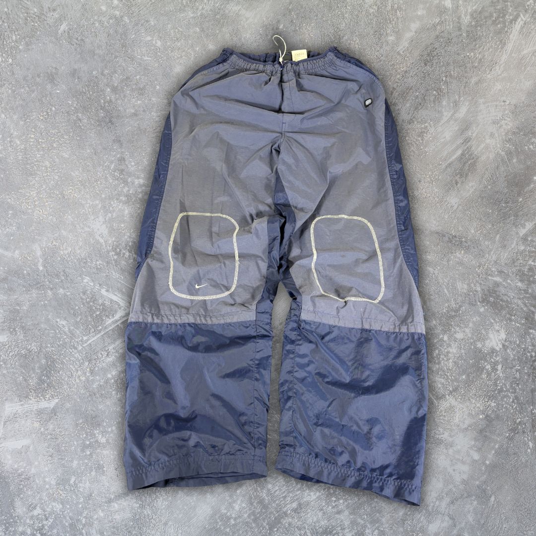 Vintage Y2K Nike Track Pants Size XL Blue Grey Badge Logo Hiking Wide Leg Bungee Tie