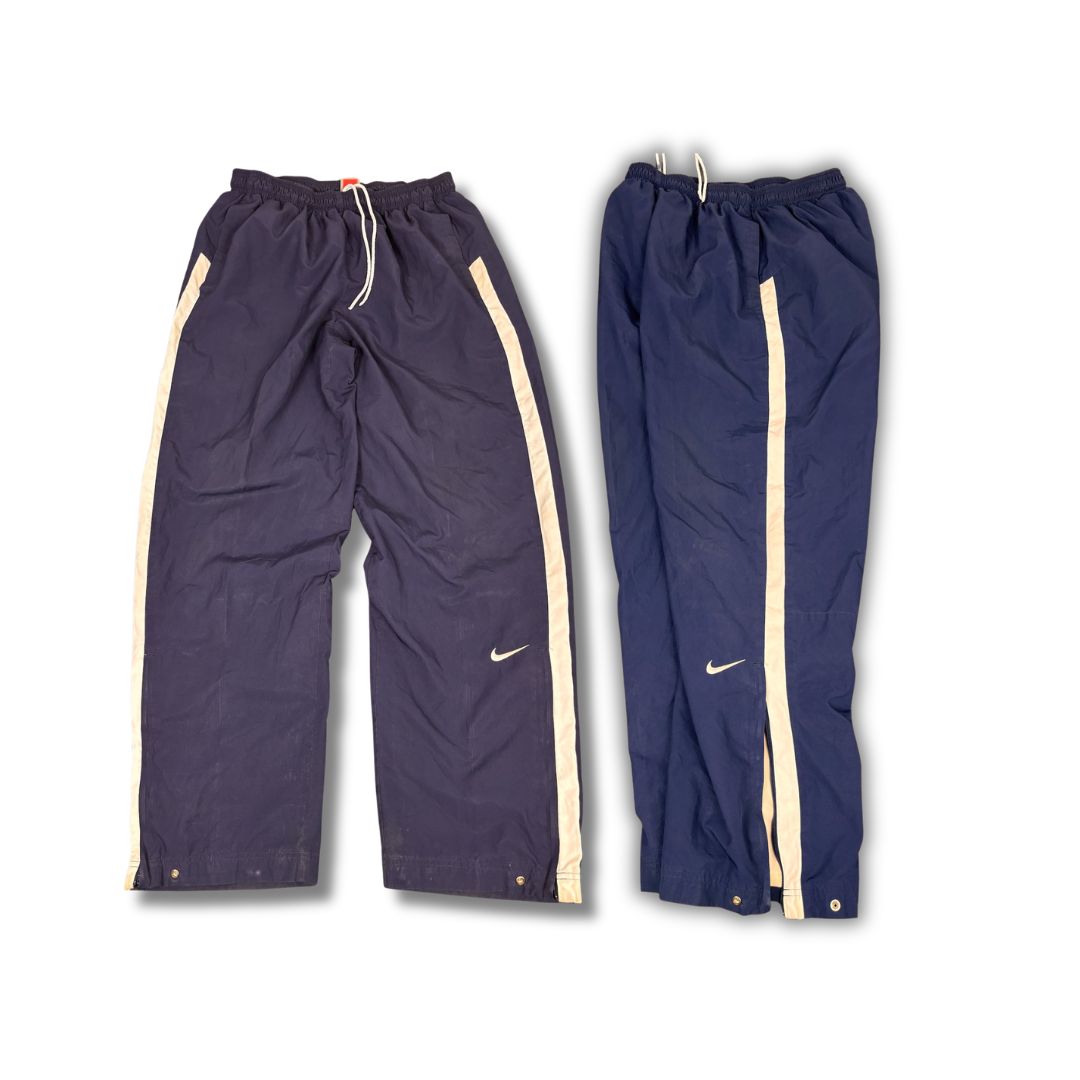 Vintage Y2K Nike Track Pants Men's L Navy White Panels Swoosh Joggers Wide Leg