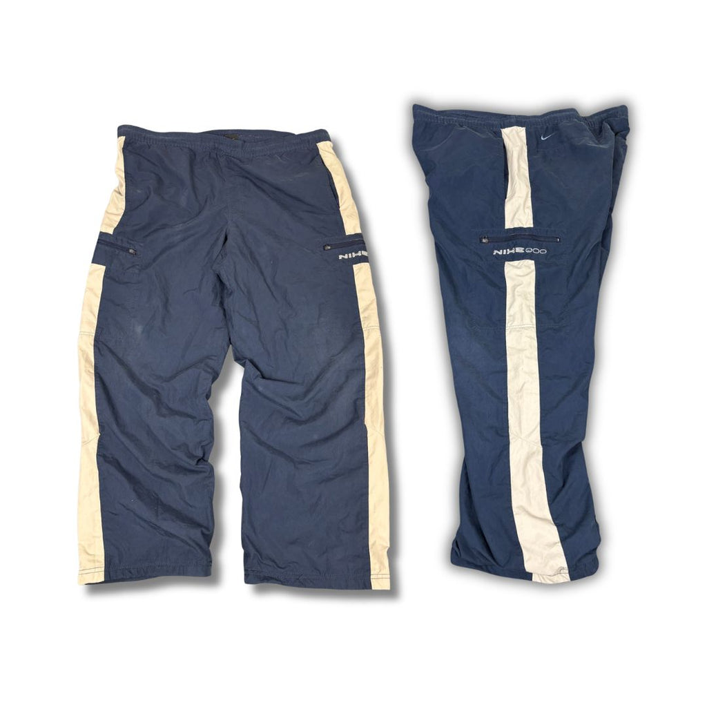 Vintage Y2K Nike Cargo Track Pants Men's L Navy Grey Panel Joggers Wide Leg