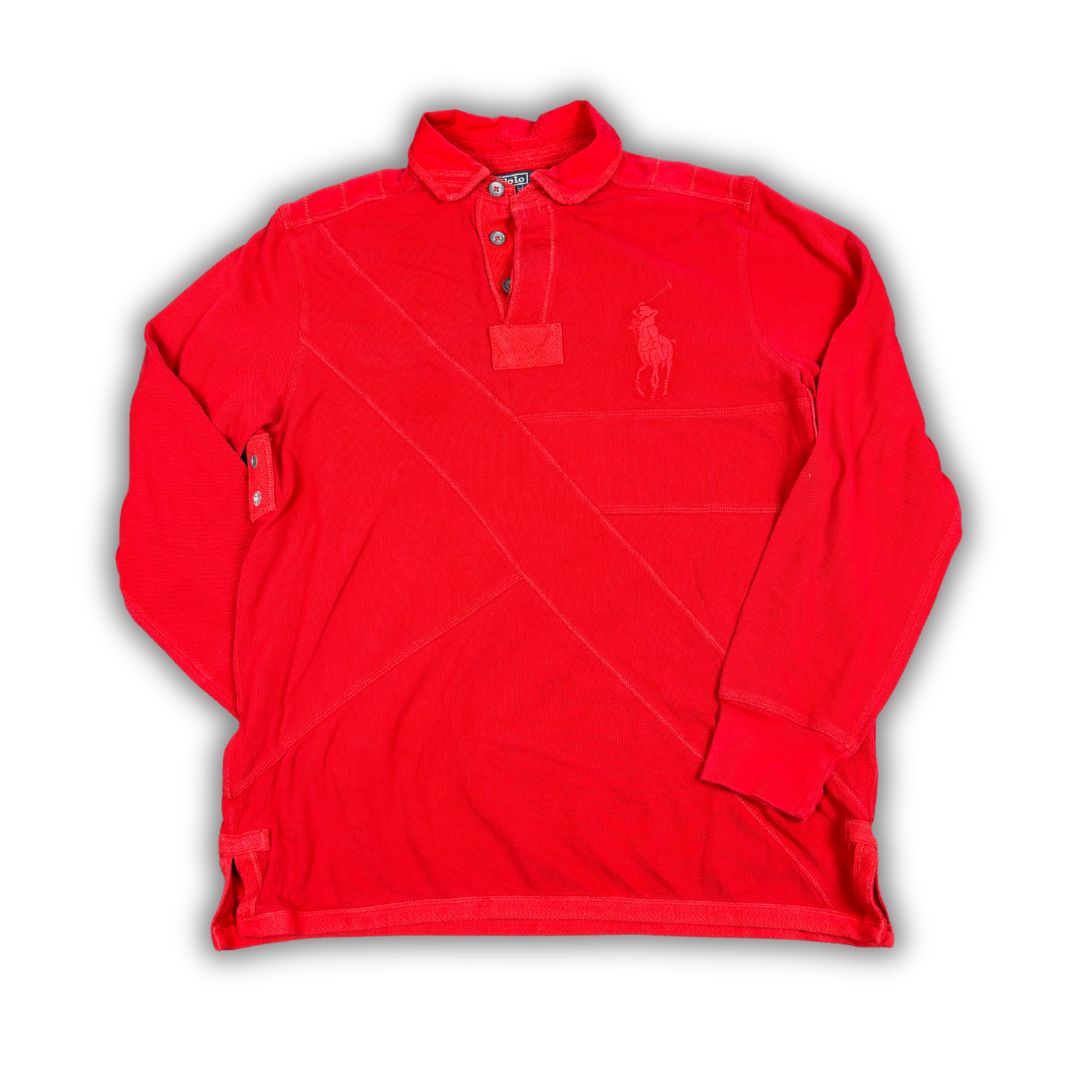 Vintage 90's Ralph Lauren Rugby Polo Men's L Double Red Big Pony Stitching Detail Collared