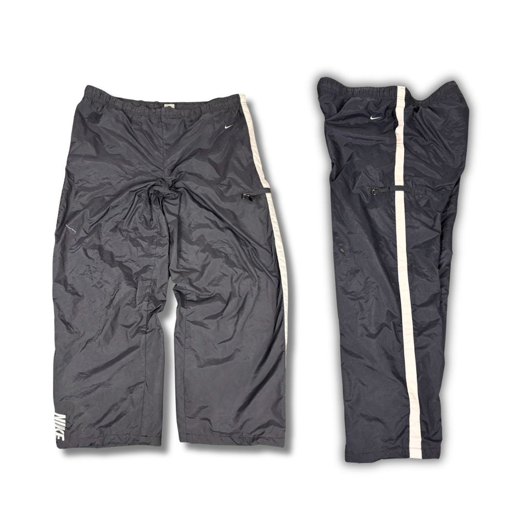 Vintage Y2K Nike Cargo Track Pants Men's XL Black Grey Panel Swoosh Spell Out Joggers Wide Leg