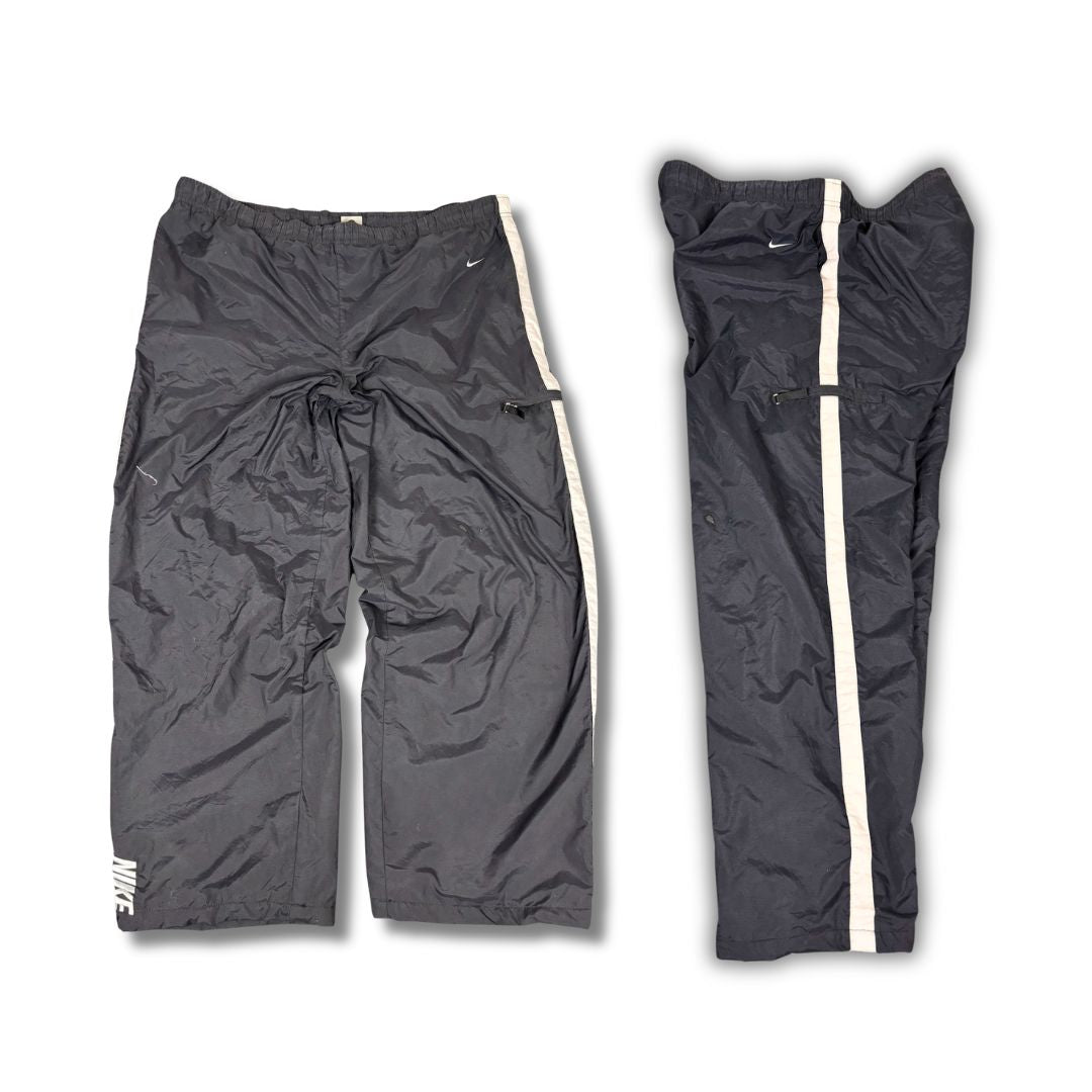 Vintage Y2K Nike Cargo Track Pants Men's XL Black Grey Panel Swoosh Spell Out Joggers Wide Leg