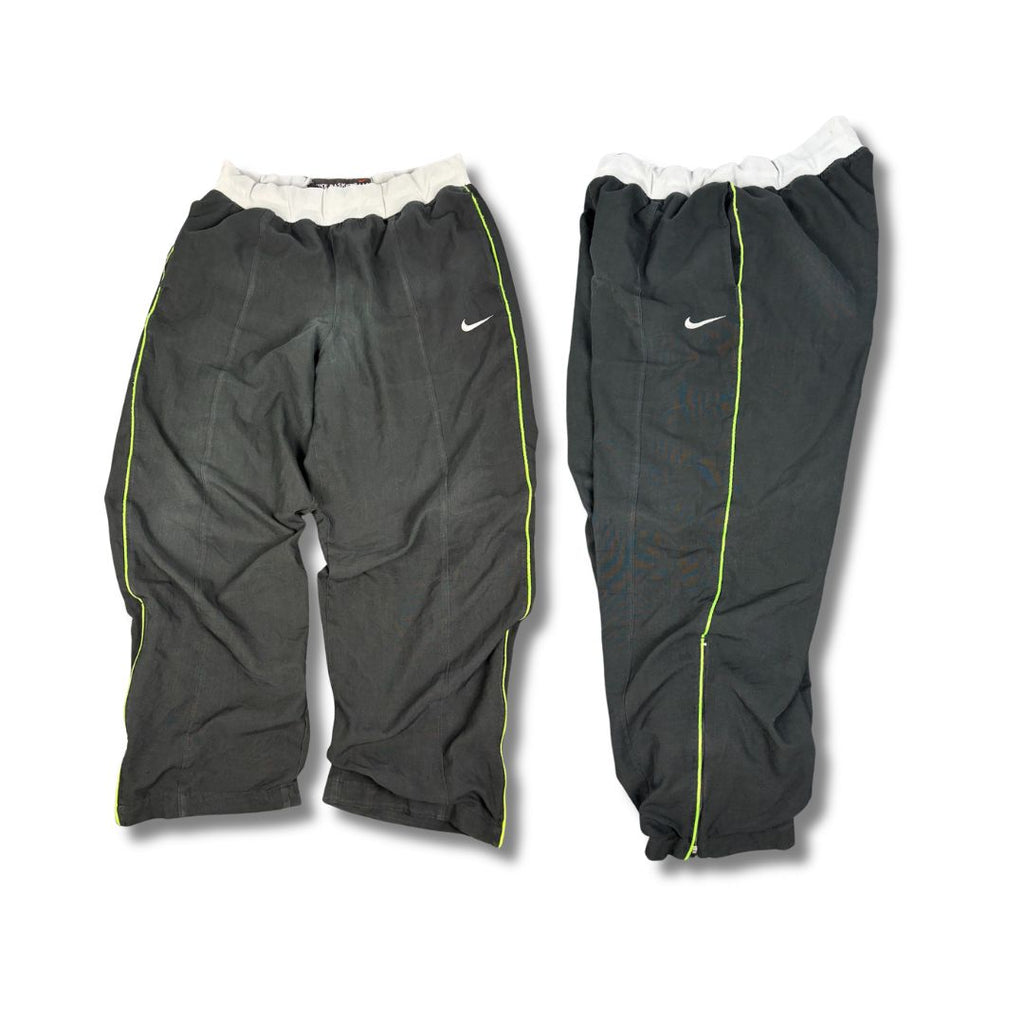 Vintage Y2K Nike Basketball Track Pants Men's XL Black green piping pleated baggy  Wide Leg