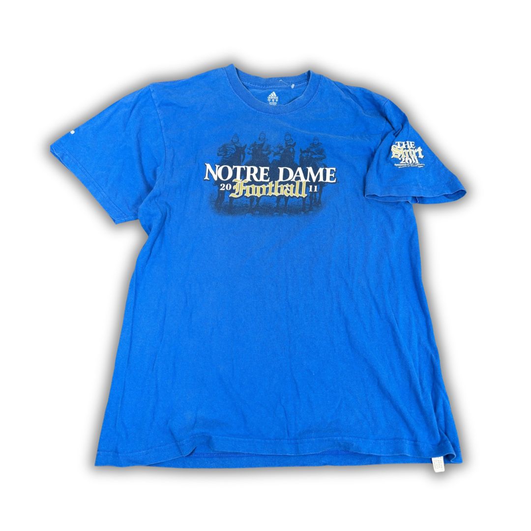 Vintage Adidas Notre Dame T-shirt Men's XL Blue Football Graphic Tee Crew Neck