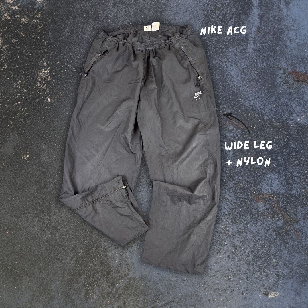 Vintage Y2K Nike ACG Track Pants XL Black Parachute Ankle Zip Wide Leg