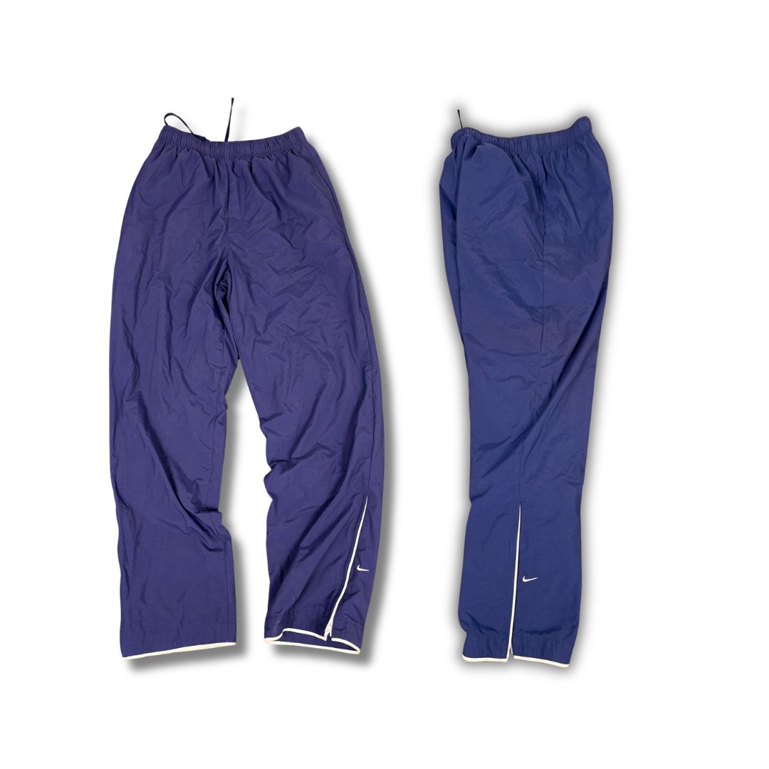 Vintage Y2K Nike Track Pants Women's M Navy Blue Swoosh Piping Joggers Straight Leg