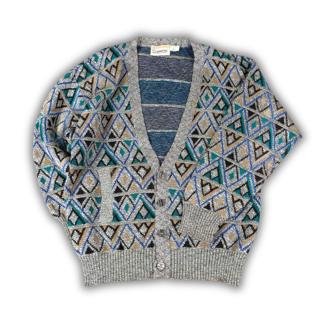 Vintage 90's London Fog Cardigan Men's L Multi Geometric Retro Jumper Button Down