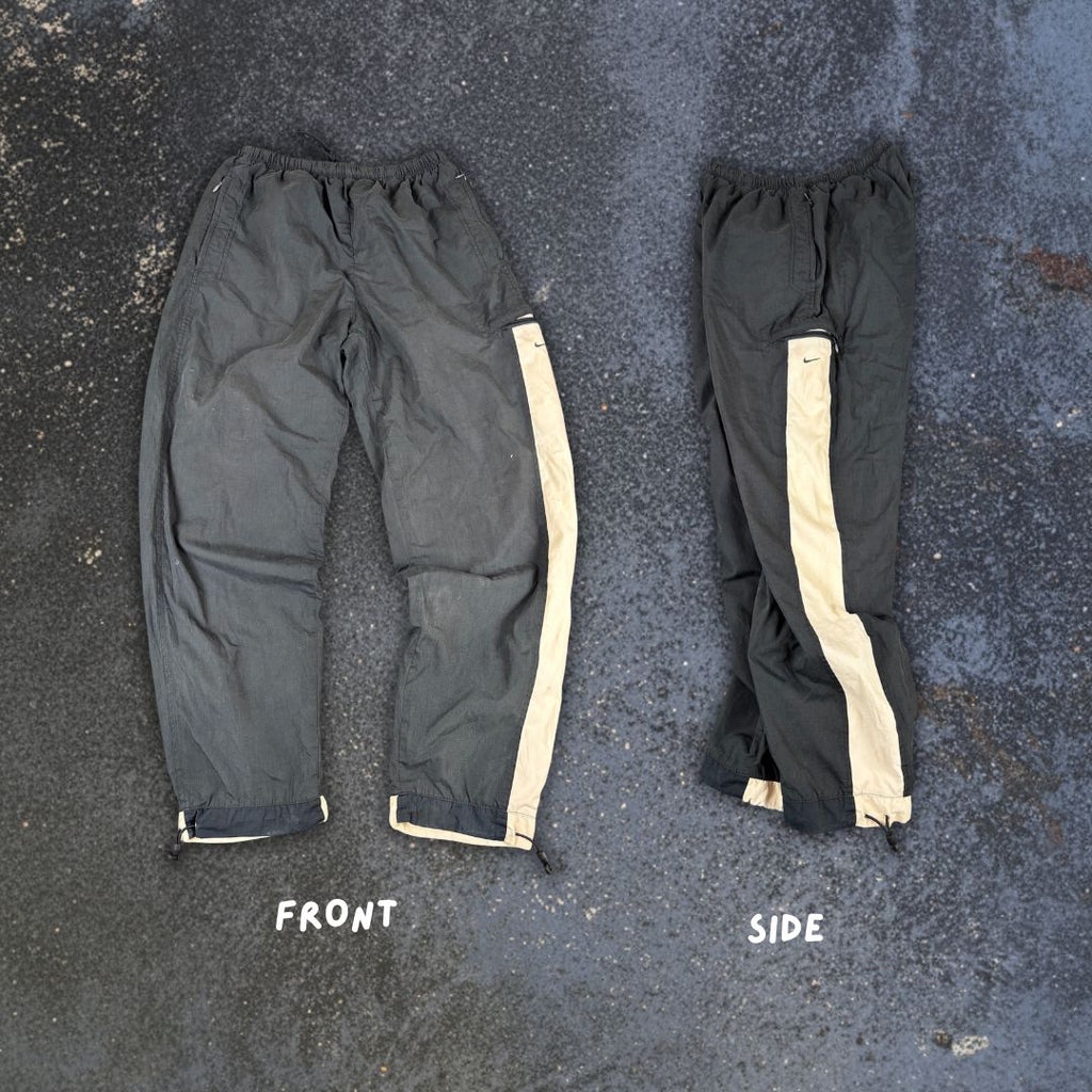 Vintage Y2K Nike Cargo Track Pants Size M Black Grey Cream Bungee Tabs Wide Leg