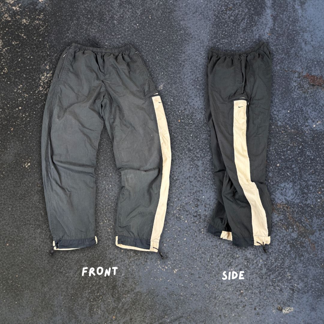 Vintage Y2K Nike Cargo Track Pants Size M Black Grey Cream Bungee Tabs Wide Leg