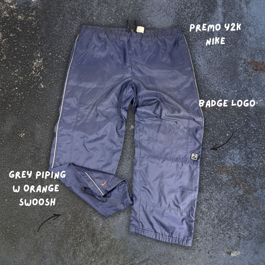 Vintage Y2K Nike Track Pants Men's XXL Navy Grey Piping Orange Swoosh Bungee Ankles Wide Leg