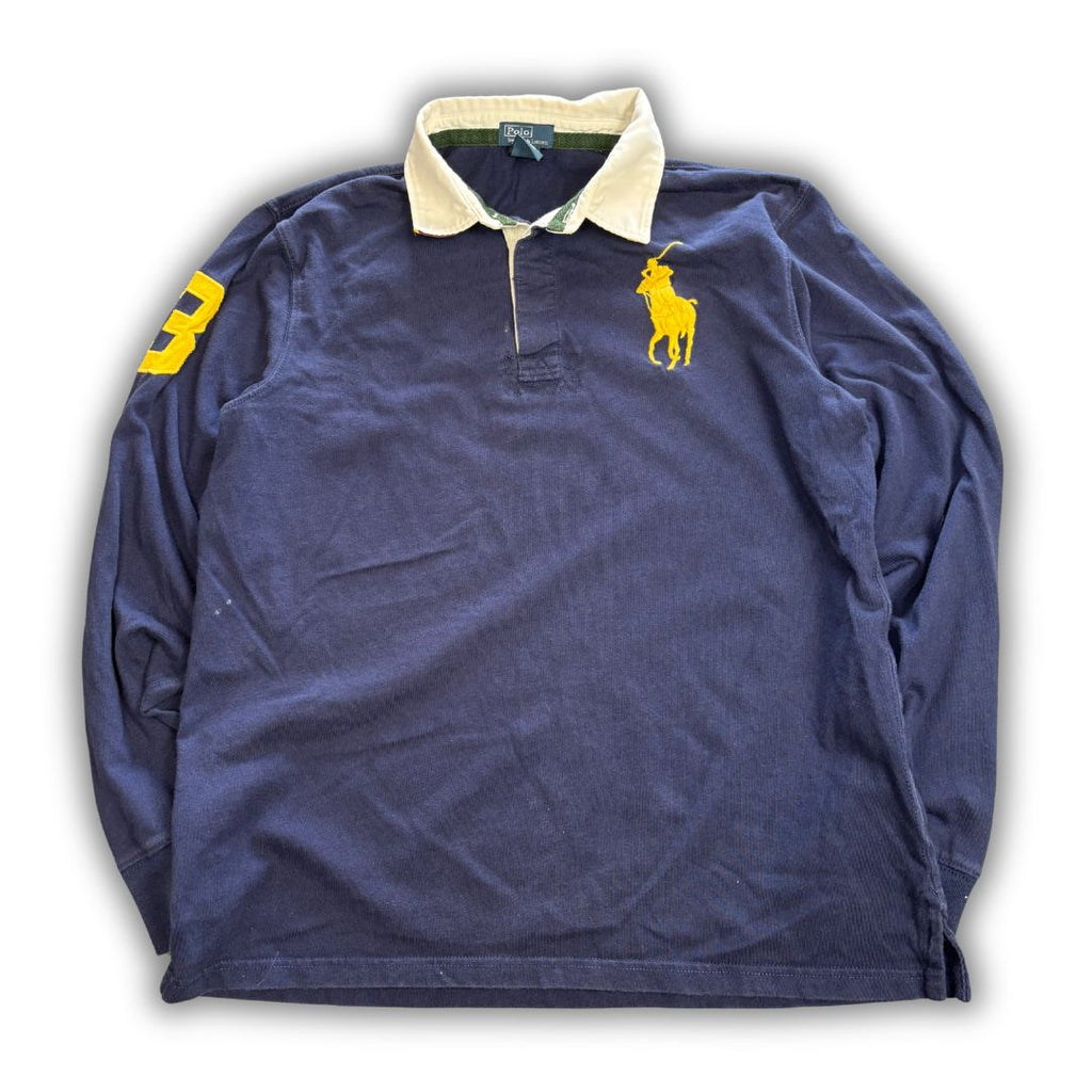 Vintage Y2K Ralph Lauren Rugby Polo Men's S Navy Yellow Big Pony Collared