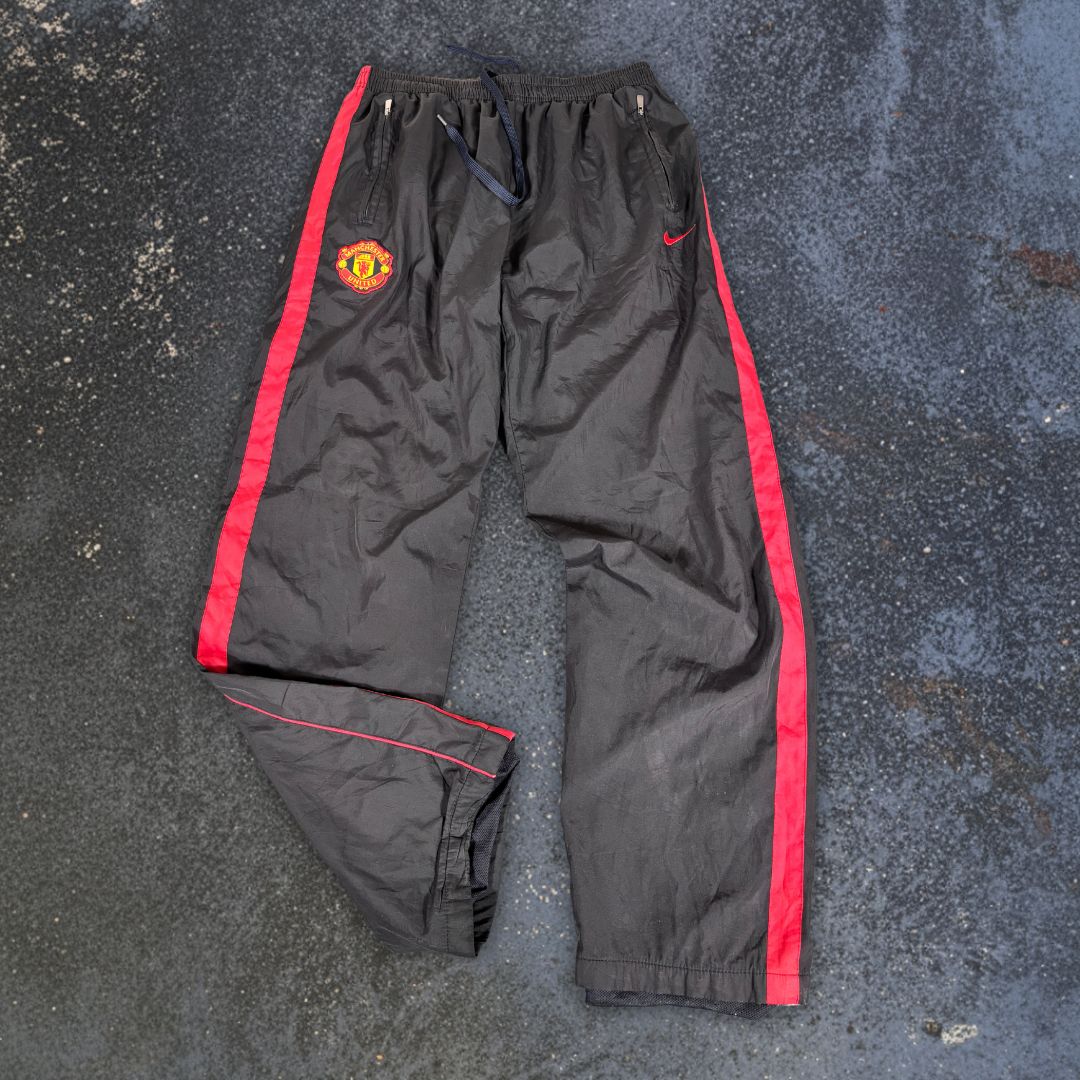 Vintage Y2K Nike Track Pants Size L Black Red Piping Manchester United Nylon Style