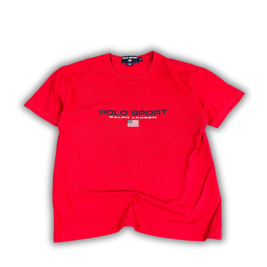 Vintage Women's Y2K Polo Sport T-shirt Size S Red Graphic Logo Boxy Tee Crew Neck