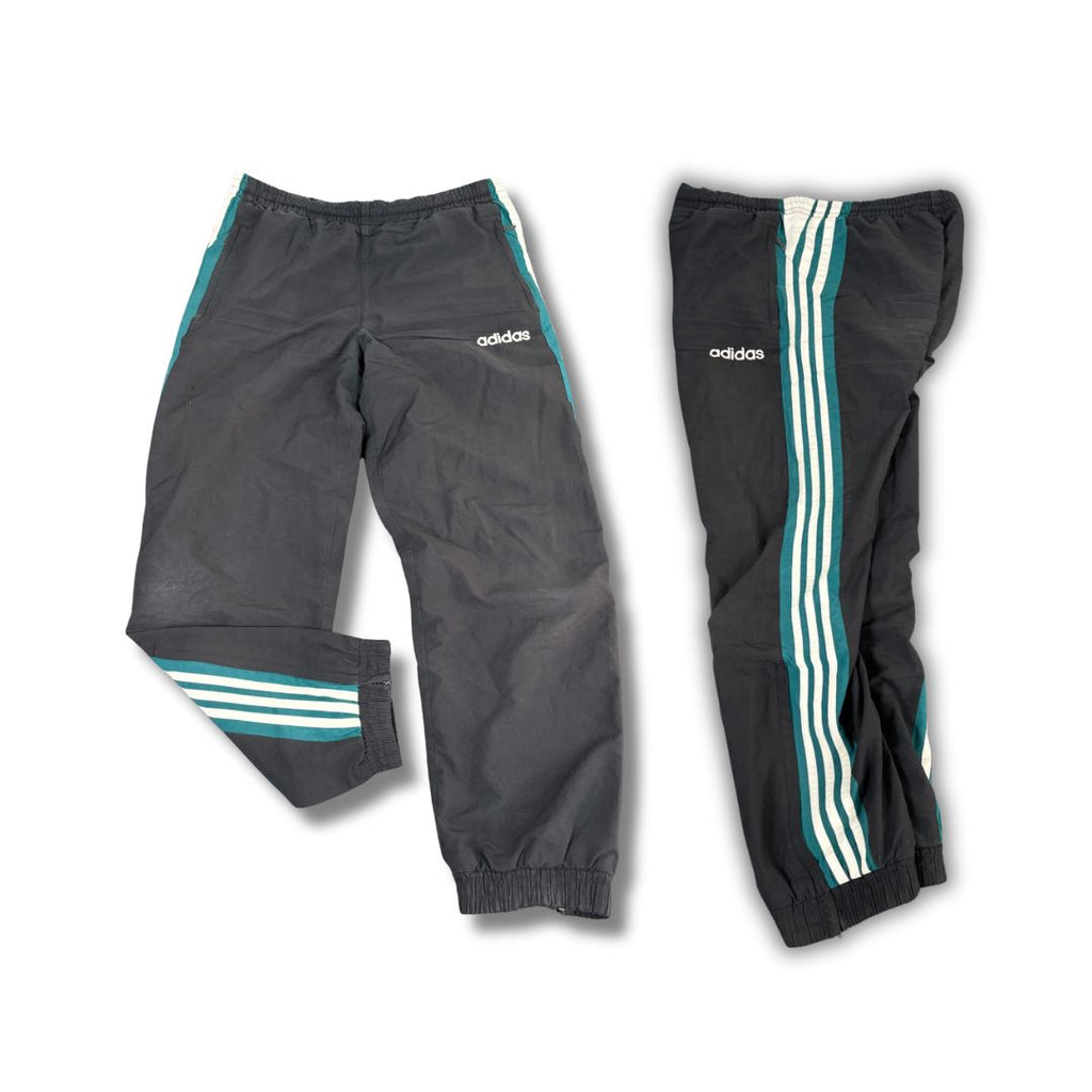 Vintage Y2K Adidas Track Pants Men's L Black Green White 3 Stripe Joggers Straight Leg