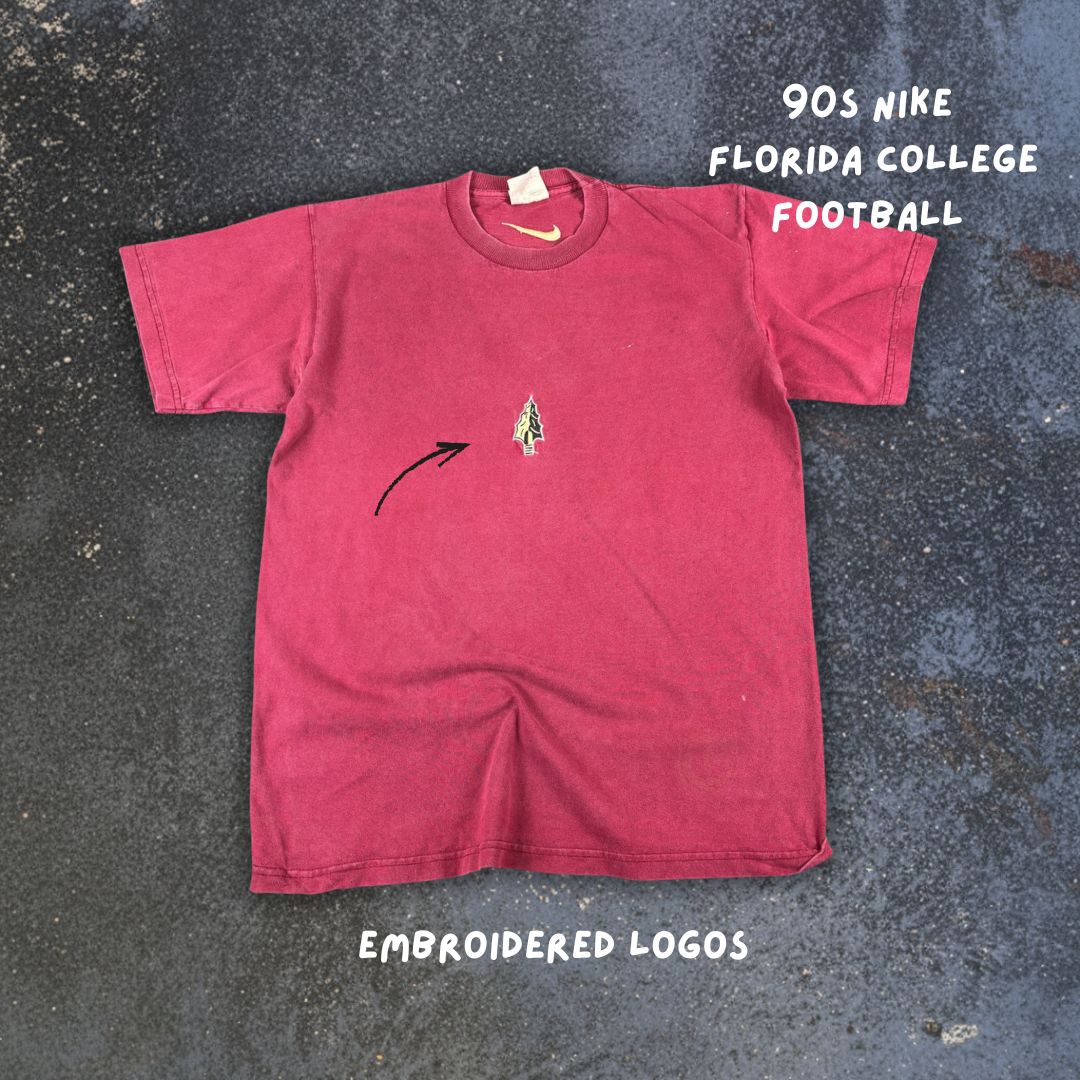 Vintage 90s Nike FSU Seminoles T-Shirt Size M Red Heavy Cotton Arrow Logo Embroidered