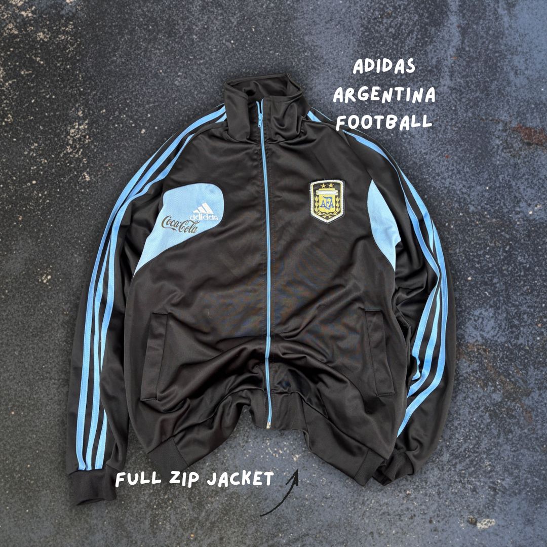 Vintage Adidas Argentina AFA Jumper Size M Black Blue Retro Football Patch Logos