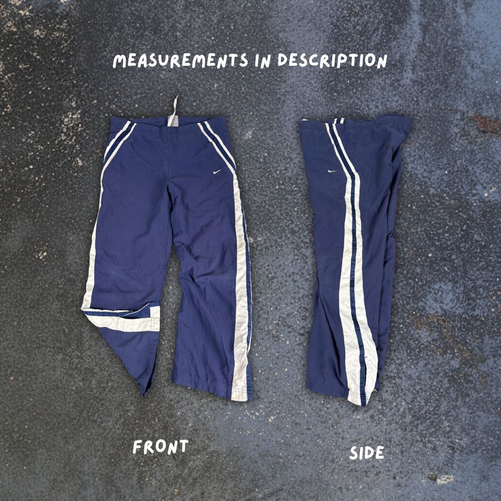 Vintage Y2K Nike Track Pants Women's S Navy White Swoosh Panels 7/8 Length  Straight Leg