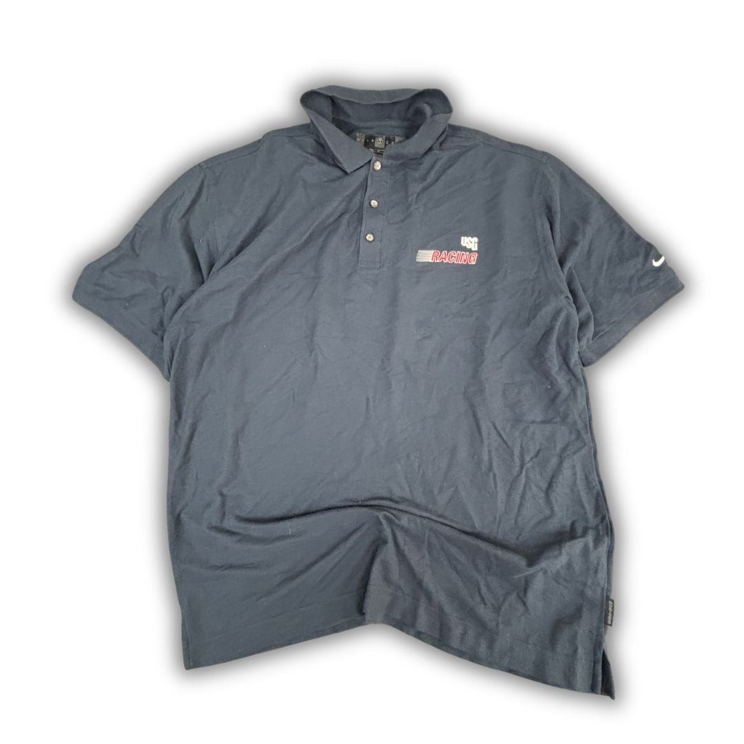 Vintage 90's Nike Golf Polo Men's XL Navy USG Racing Logo Dri-Fit Shirt Collared
