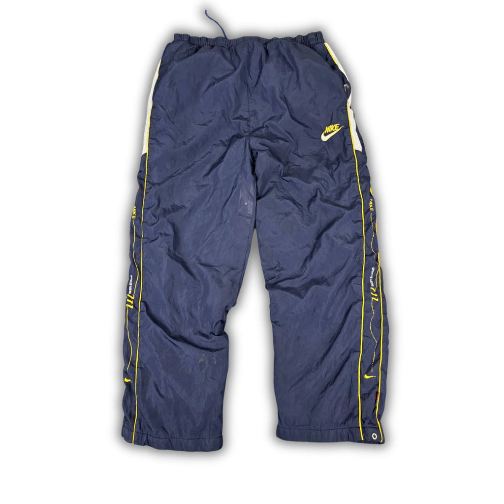 Vintage Y2K Nike Track Pants Men's S Navy Yellow Logo Detail Joggers Bootleg