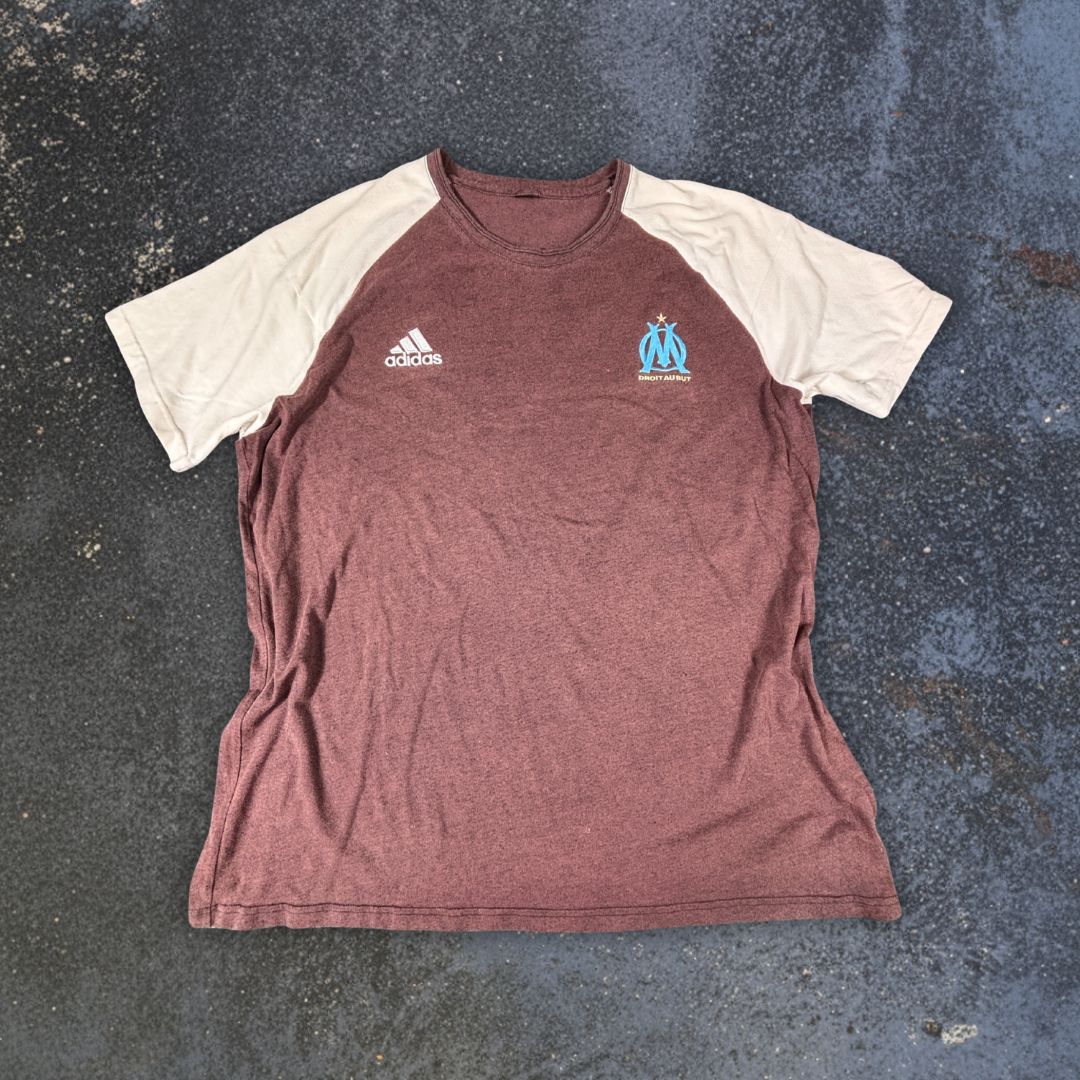 Vintage Y2K Adidas Olympique Marseille T-shirt Men’s XL Brown White Chest Badges