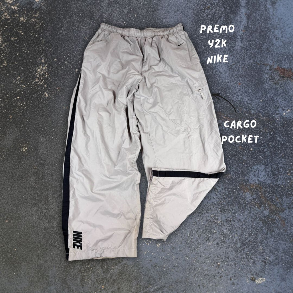 Vintage Y2K Nike Cargo Track Pants XXL Grey Black Spell Out Swoosh Super Baggy Fit