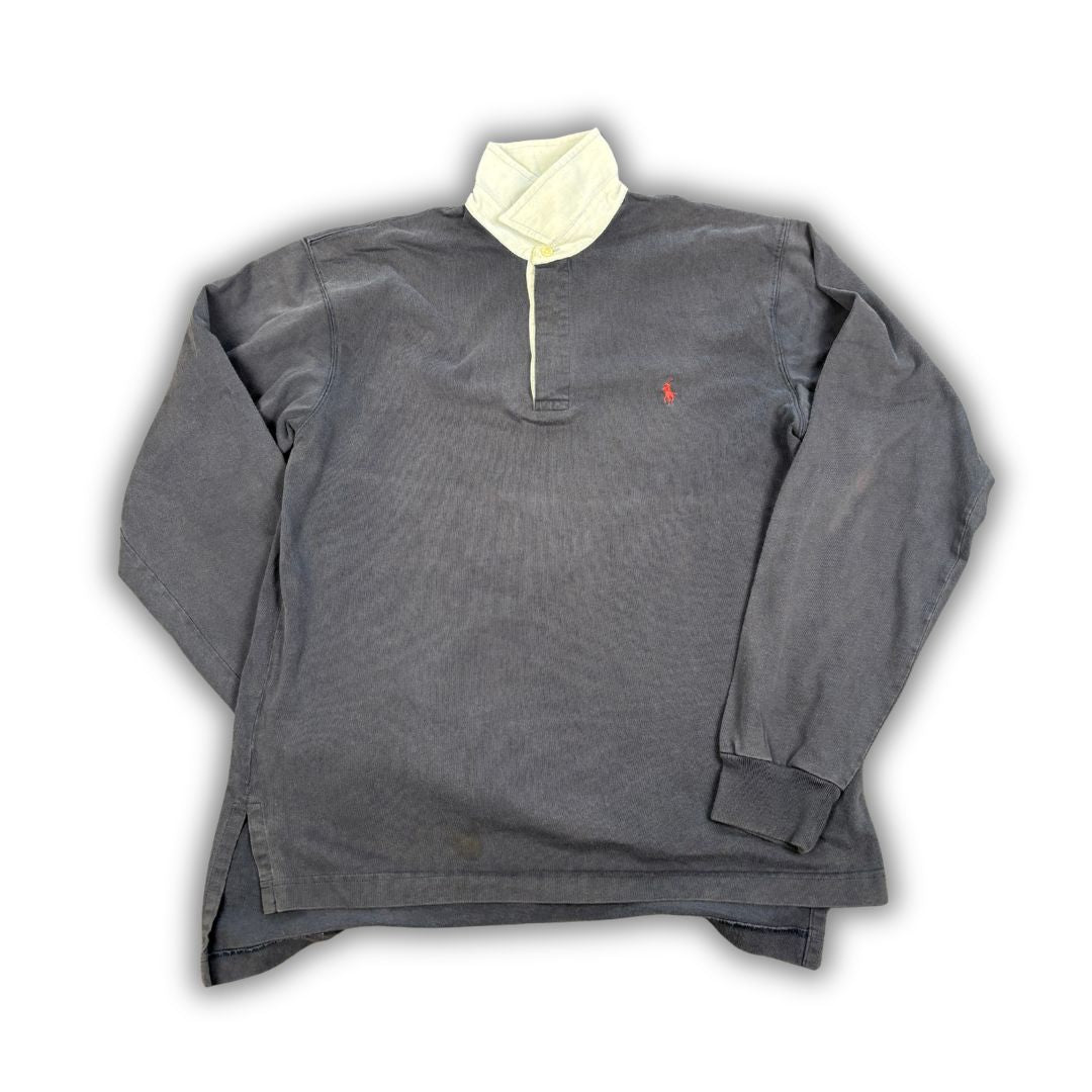 Vintage 90's Ralph Lauren Rugby Polo Men's S Grey Red Pony Collared