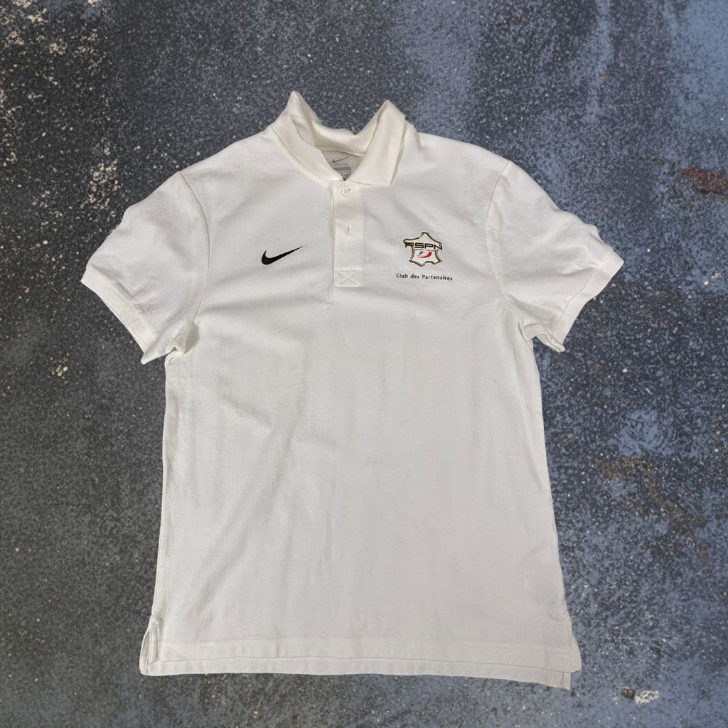 Nike Polo Shirt Men’s L White Black Chest Swoosh FSPN Football Police