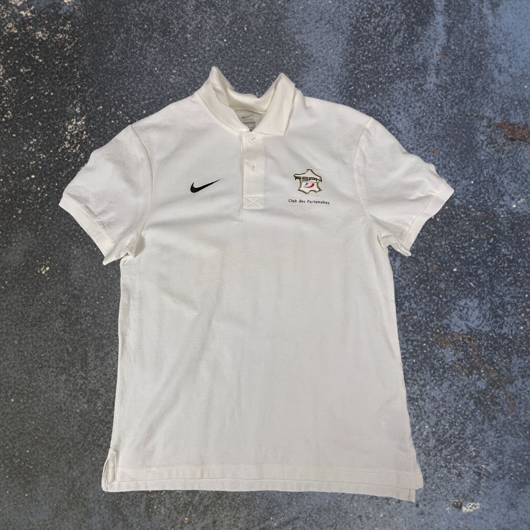 Nike Polo Shirt Men’s L White Black Chest Swoosh FSPN Football Police