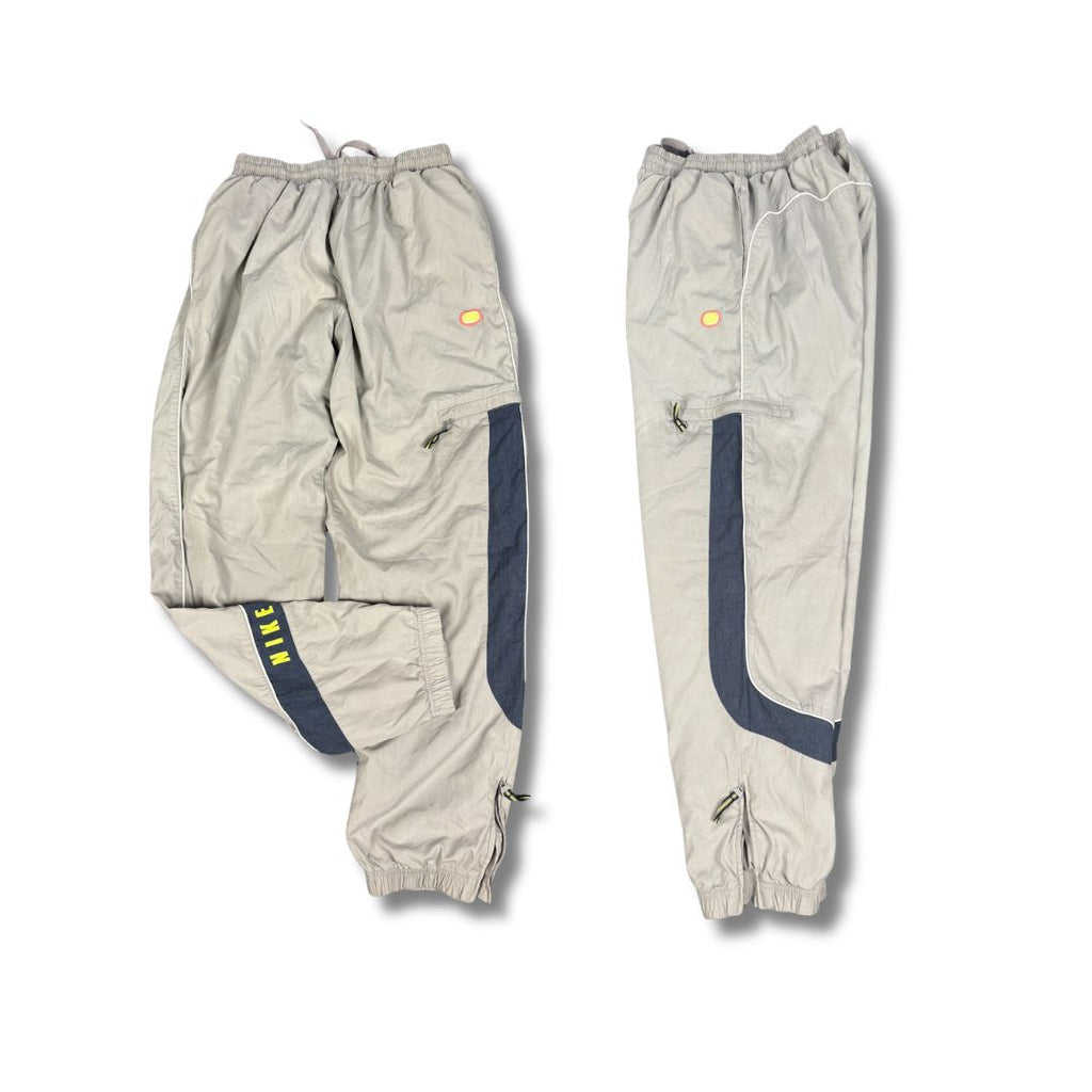 Vintage Y2K Nike Cargo Track Pants Men's M Grey badge spell out logo white piping Straight Leg