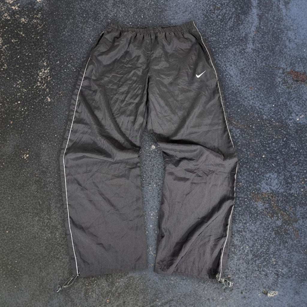 Vintage 90s Nike Track Pants Men’s M Black White Piping Swoosh Baggy Wide Bungee