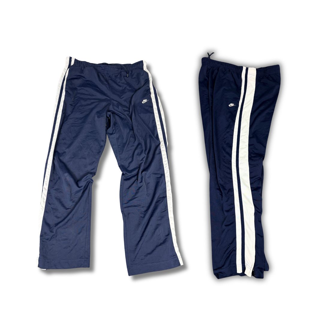 Vintage Y2K Nike Track Pants Men's L Navy White Panels Swoosh Joggers Wide Leg