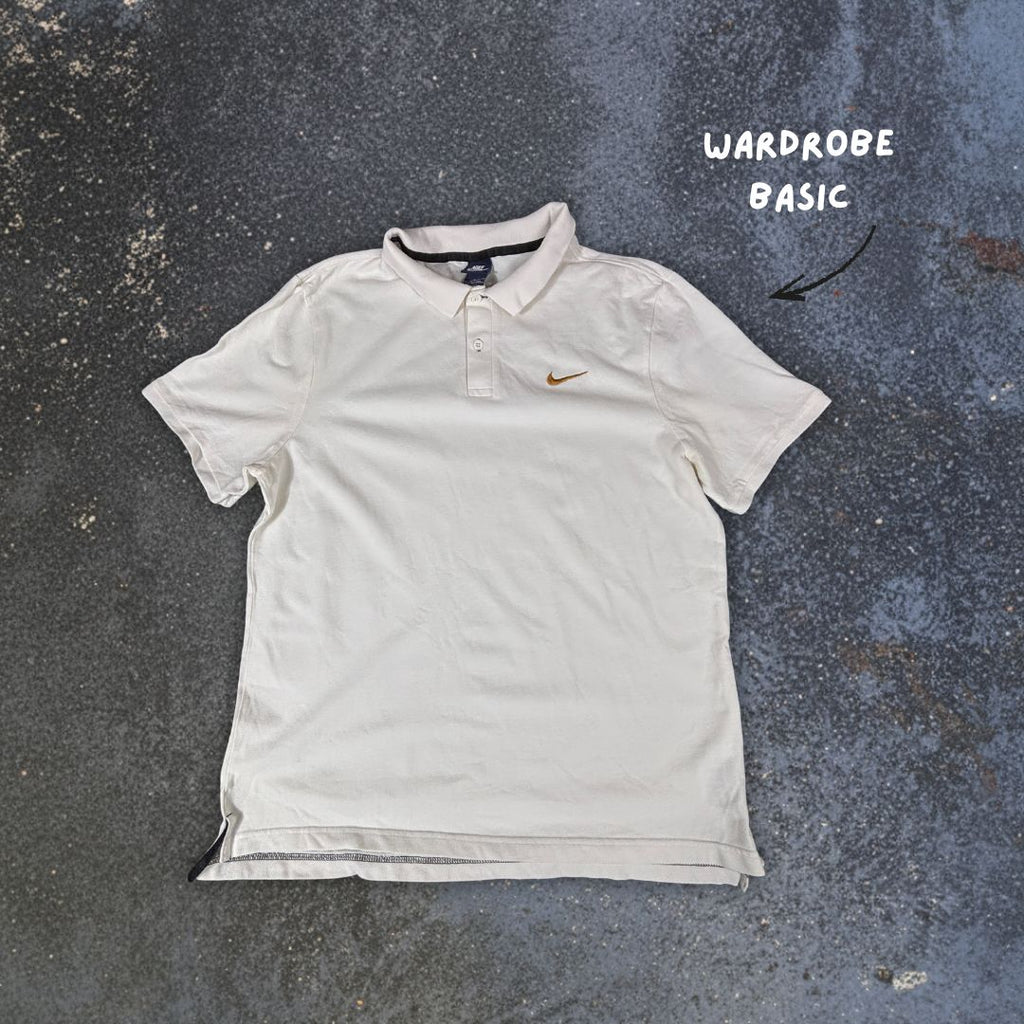 Nike Polo Shirt Men’s XL White Cotton Gold Swoosh Classic