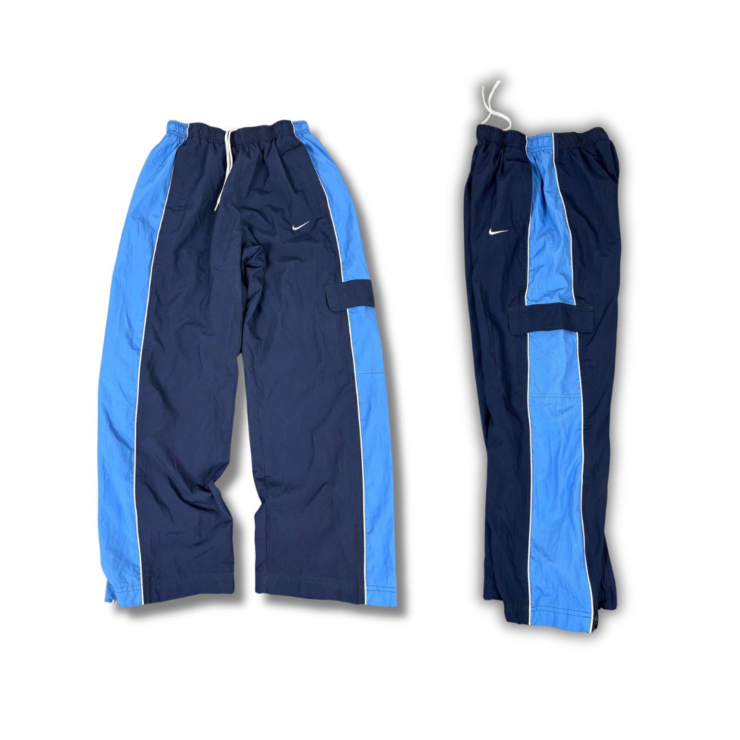 Vintage Y2K Nike Cargo Track Pants Women's XS Navy Blue Detail White Piping Joggers Wide Leg