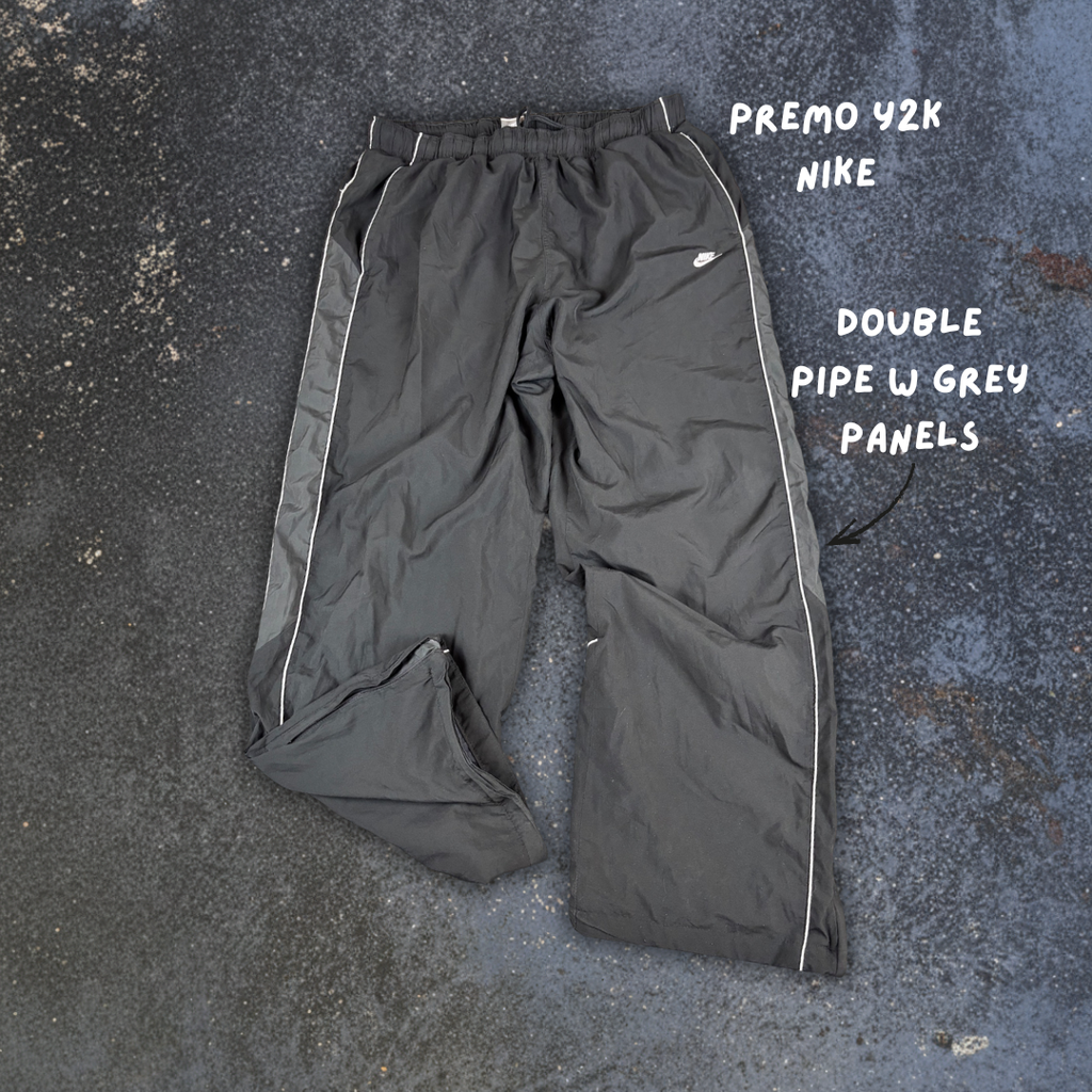 Vintage Y2K Nike Track Pants Mens XL Black White Piping Grey Panels Wide Leg