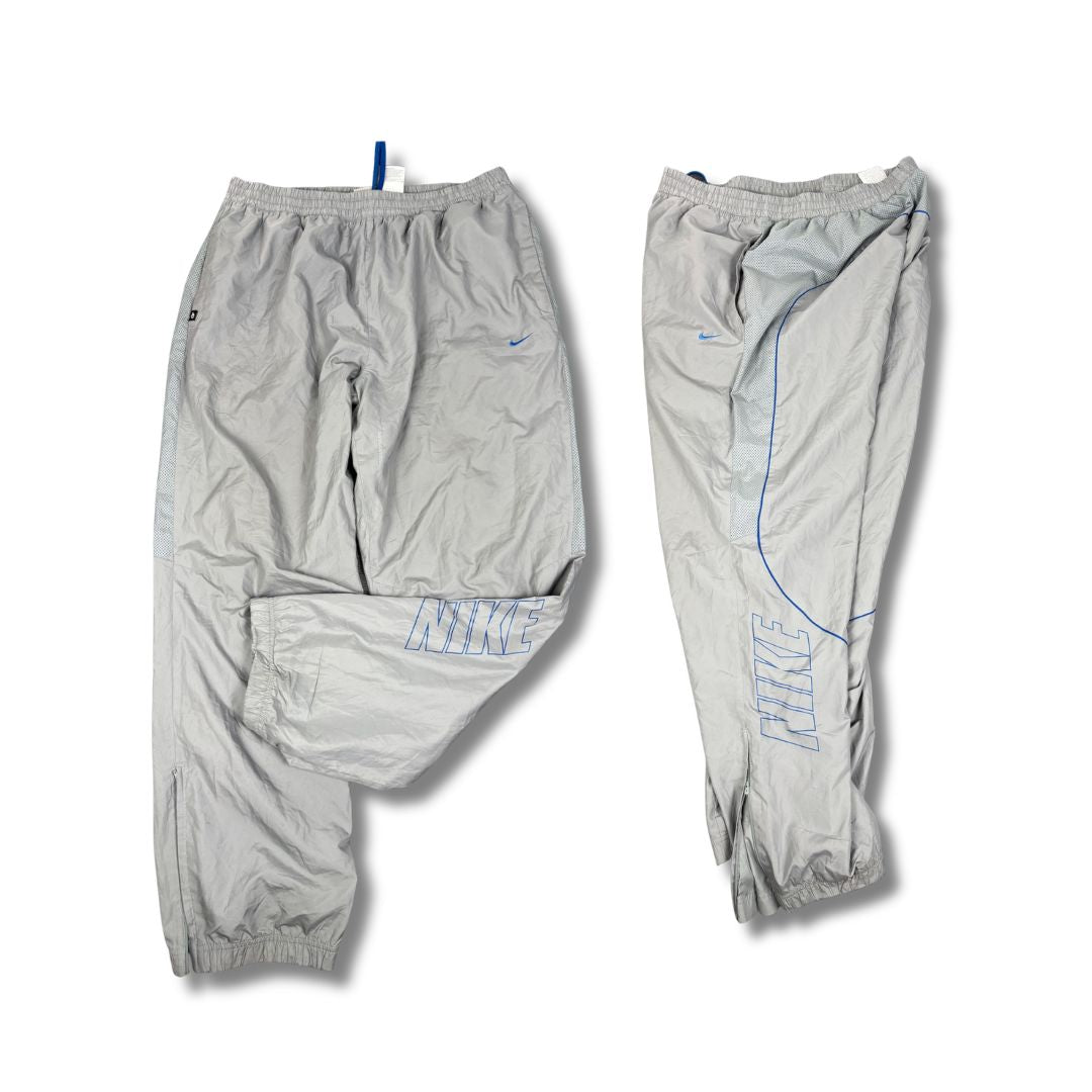 Vintage Y2K Nike Track Pants Men's XL Grey Blue Swoosh Spell Out Logo Baggy Joggers