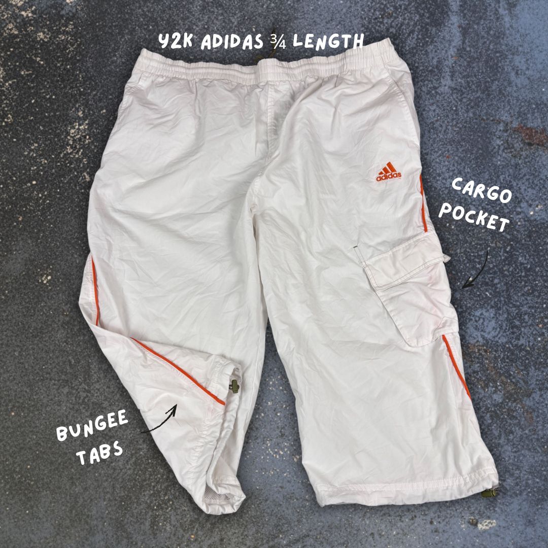 Vintage Y2K Adidas 3/4 Track Pants Men’s M White Orange Summer Cargo Bungee Tabs