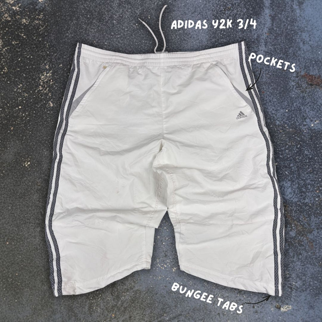 Vintage Y2K Adidas 3/4 Track Pants Men’s XXL White Grey 3-Stripe Bungee Tabs