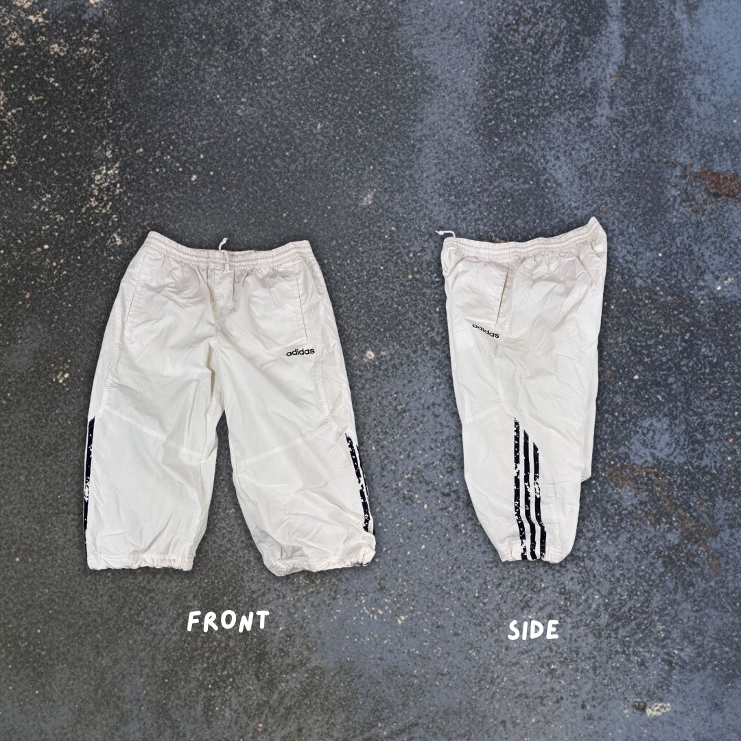 Vintage Y2K Adidas 3/4 Track Pants L White 3 Stripe Spell Out Logo Bungee Tabs
