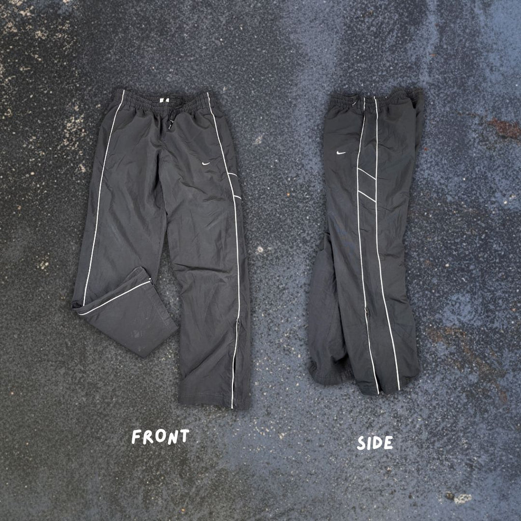 Y2K/10s Nike Track Pants M Black White Swoosh Double Piping Straight to Wide Fit