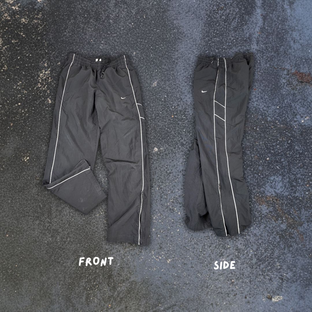 Y2K/10s Nike Track Pants M Black White Swoosh Double Piping Straight to Wide Fit